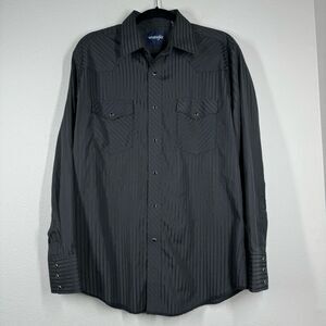 Vintage Wrangler Pearl Snap Western Button Down Shirt Long Sleeve Black Stripe L